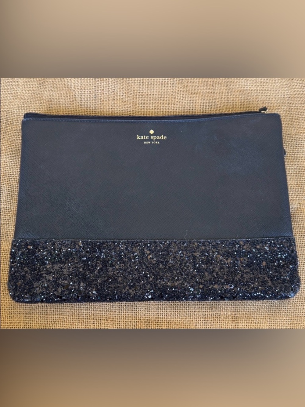 kate spade black glitter top-zip pouch Wallet Bag Large - Picture 8 of 8